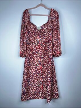 Sachin & Babi Anthropologie Red Floral Midi Dress Fit and Flare Cottage Size 10